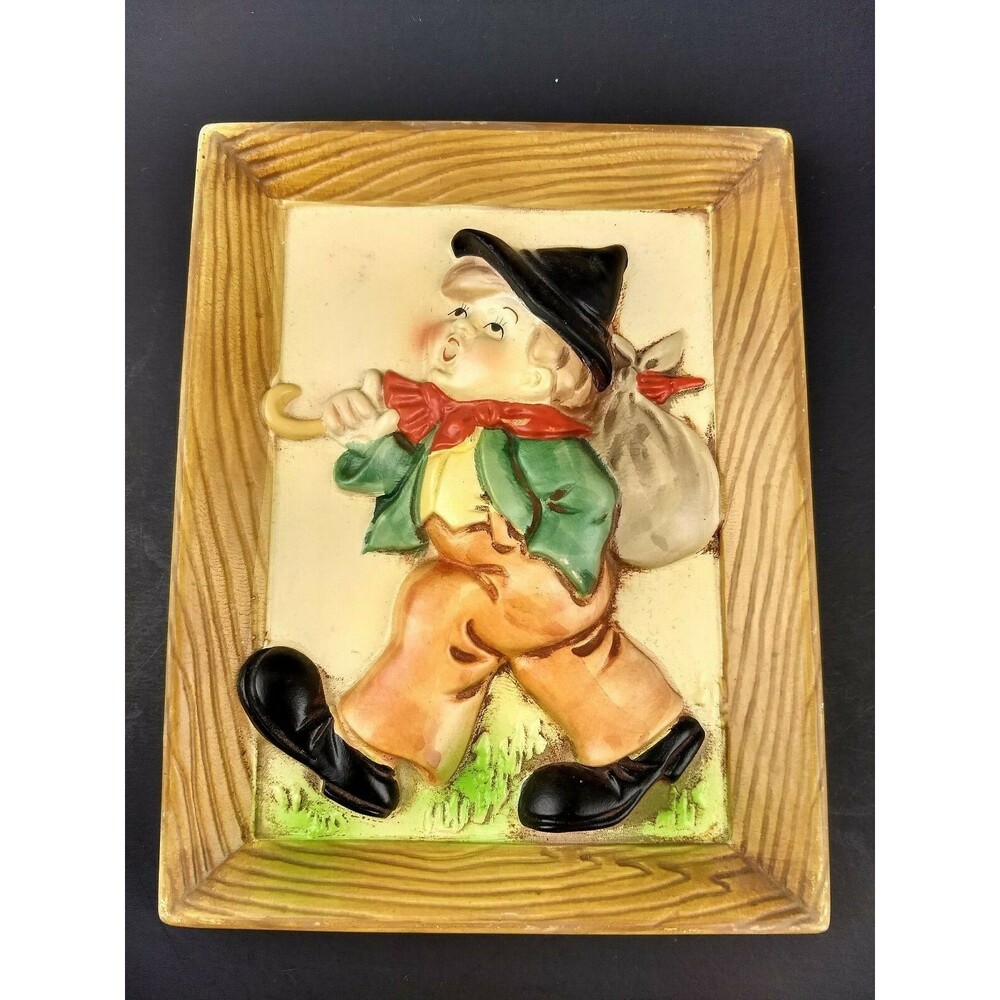 Vintage Wall Art Napcoware Plaque Hobo Runaway Wanderer Boy Raised 3D Framed